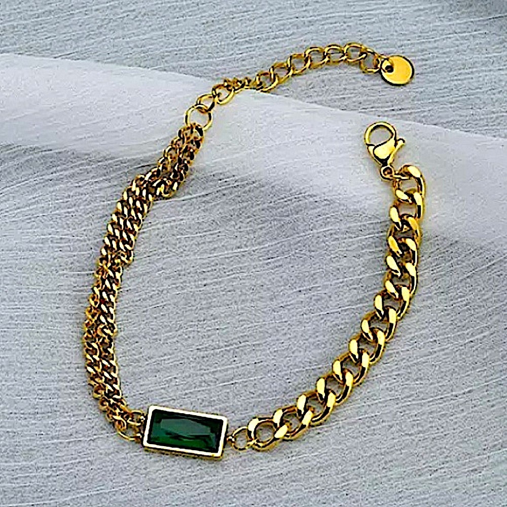 Emerald Gold Plated Zircon Chain Link Bracelet Five